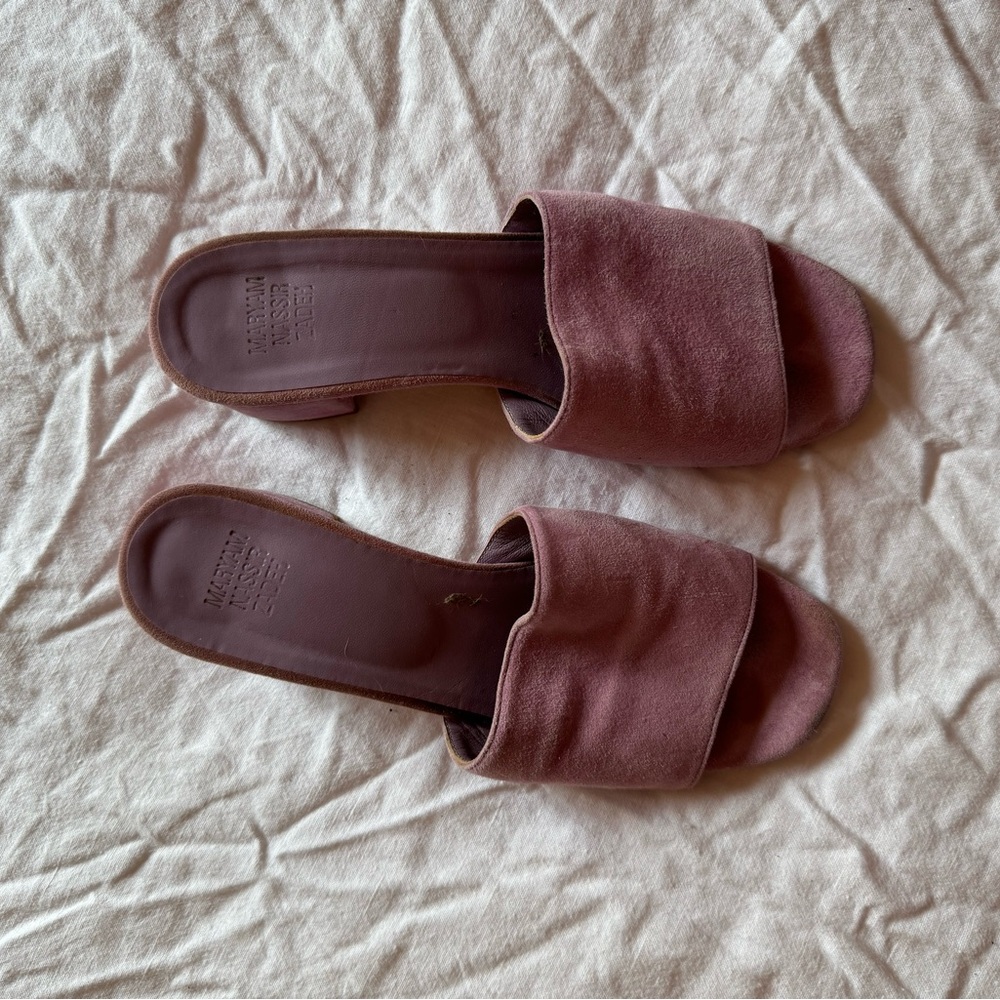 Purple suede mules